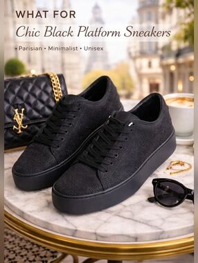 NWOT- Unique -Parisian Black Monochrome Unisex Sneakers- WM US10 MN US 8